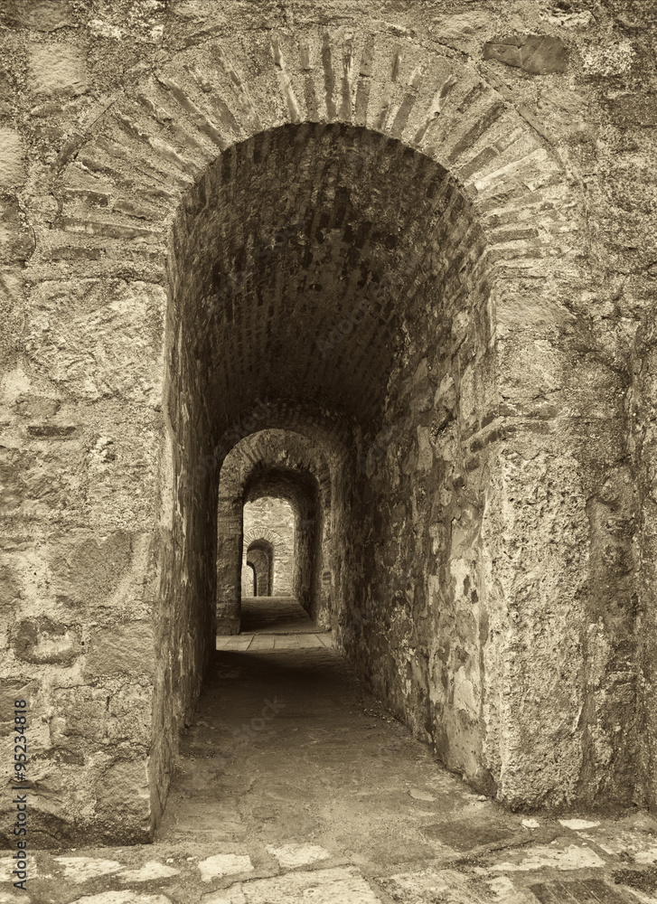 Old archway in sepia tone
