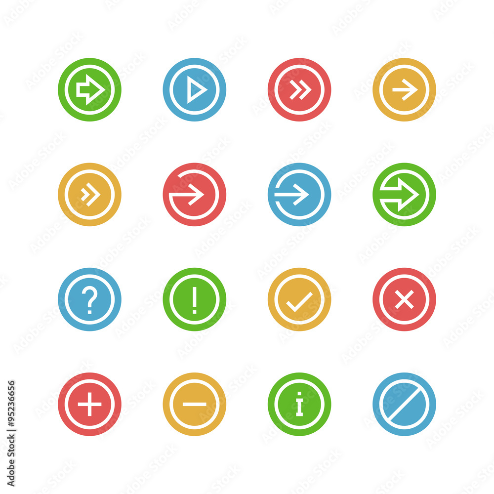 Arrows and symbols icon set - vector minimalist. Different symbols on the colored background. Arrows and symbols icon set - vector minimalist. Different symbols on the colored background.