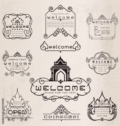 Thai art pattern vintage design elements and frames