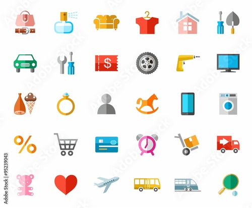 Online store, color pictures, icons. 