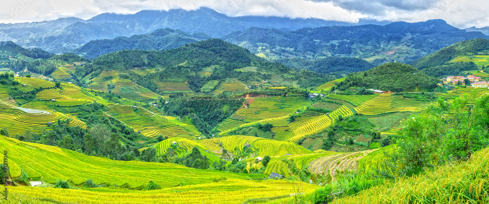 Mountains with panoramic terraced fields as a picture rolling mountainous rural regions. People have been known to earn a living and creative landscape is Watching