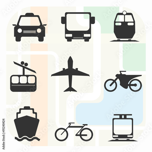 Transportation Big Black and White Icon Set