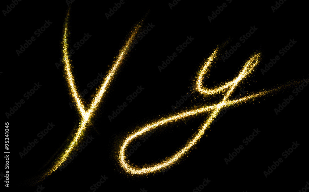 Y letter of gold glittering stars dust flourish tail