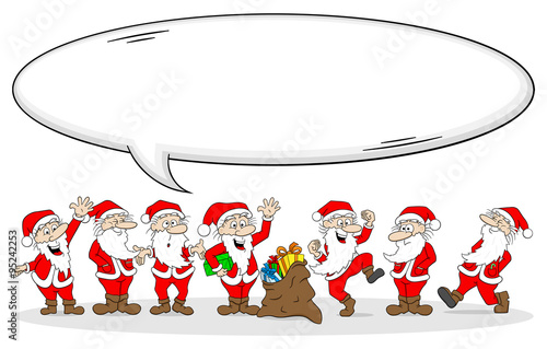 ein Team von Weihnachtsmännern wünscht Frohe Weihnachten 