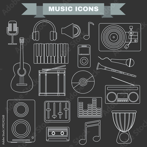 Music Instruments and Gadgets Big vector icon set