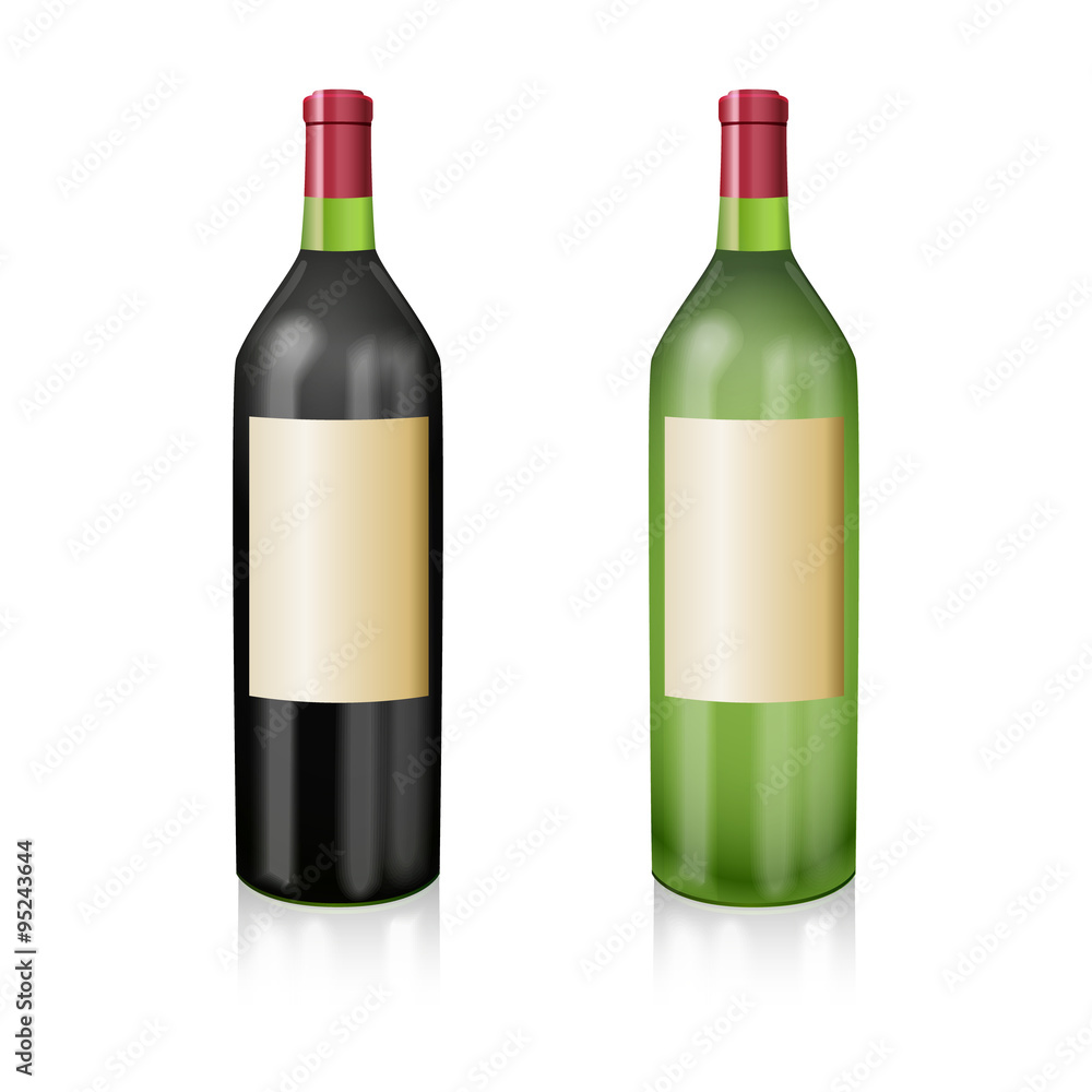 Two bottles of wine red and white in a realistic manner. Vector Two bottles of wine red and white in a realistic manner. Vector
