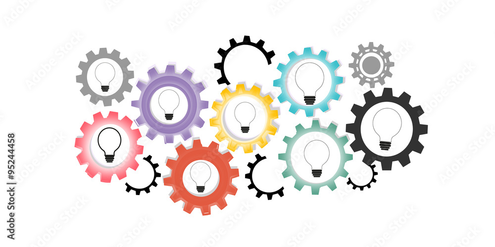 Light bulb with gears and cogs vector background