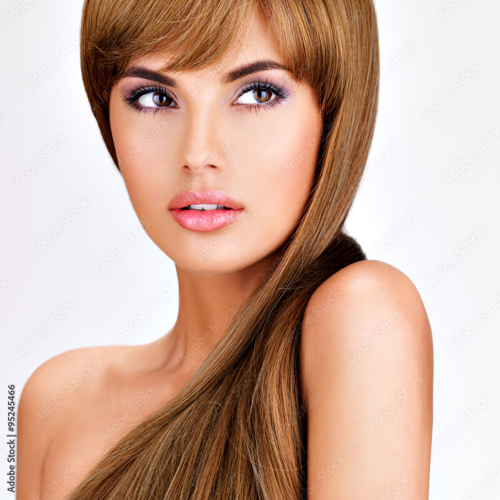 Fototapeta premium Beautiful indian woman with long straight brown hair