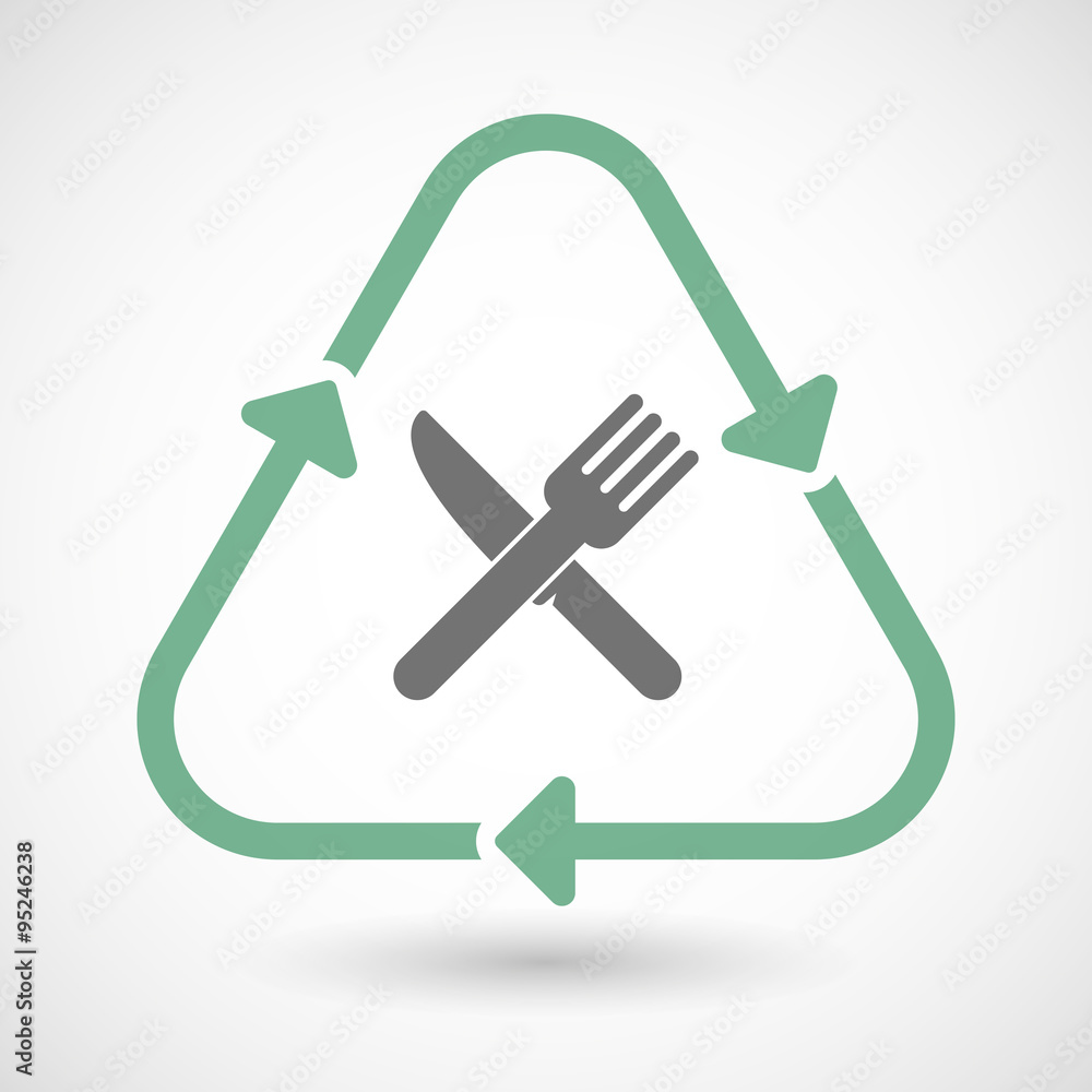 line art recycle sign vector icon with a knife and a fork line art recycle sign vector icon with a knife and a fork