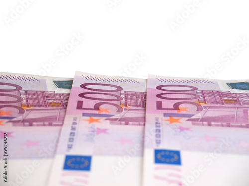 Five hundred euro banknotes isolated on white