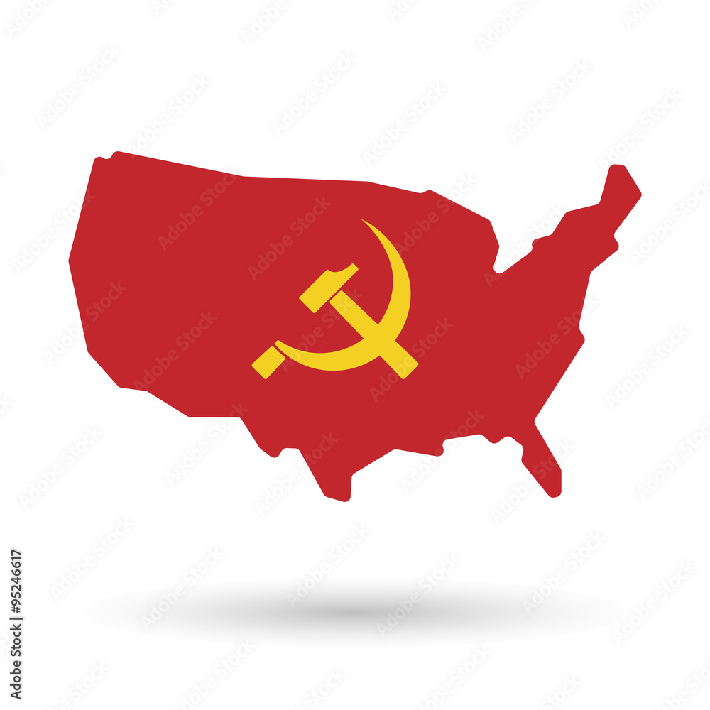 isolated USA vector map icon with the communist symbol isolated USA vector map icon with the communist symbol
