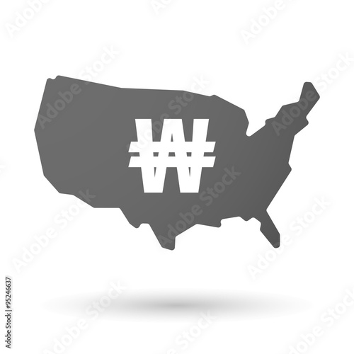 isolated USA vector map icon with a won currency sign