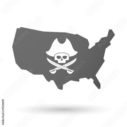 isolated USA vector map icon with a pirate skull