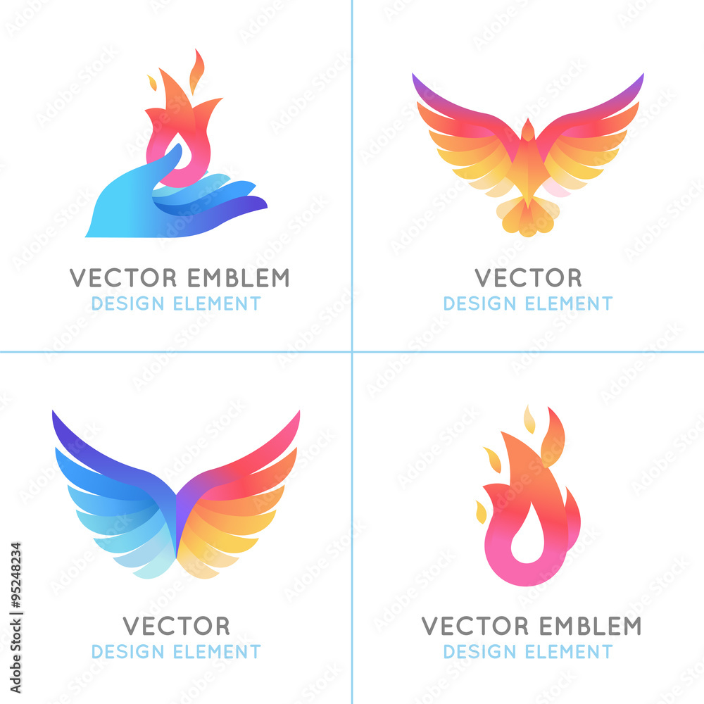 Phoenix birds and fire icons Phoenix birds and fire icons