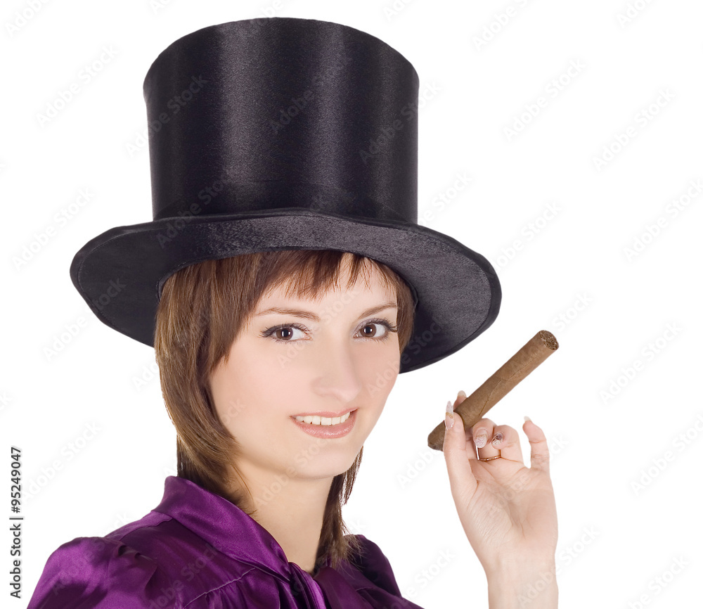 Brightly pictures of lovely girl in top hat (cylinder) Brightly pictures of lovely girl in top hat (cylinder)