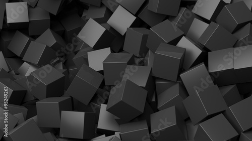 3D black cubes pile abstract background