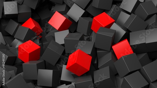 3D black and red cubes pile abstract background #95249280