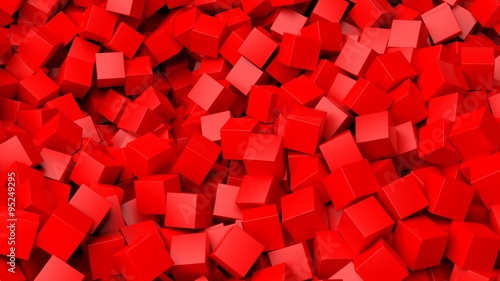 3D red cubes pile abstract background