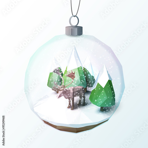 Christmas Greeting Card with Low Poly Illustration