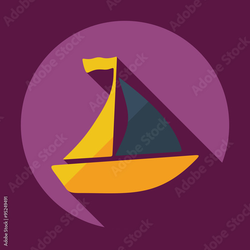 Flat modern design with shadow icon sailing ship
