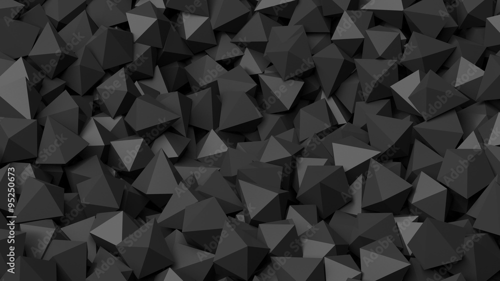 3D black polyhedrons pile abstract background 3D black polyhedrons pile abstract background