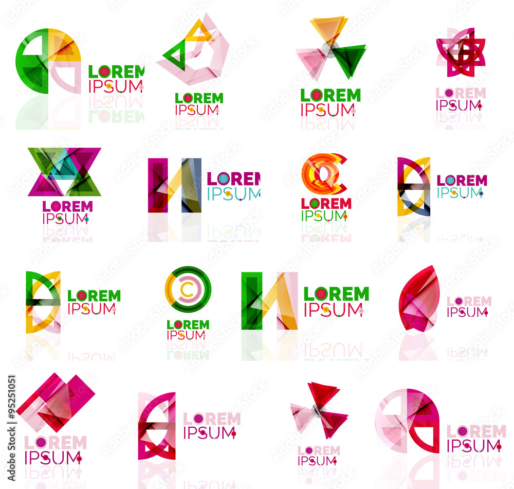 Geometric shapes company logo set, paper origami style Geometric shapes company logo set, paper origami style