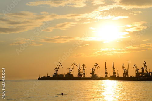 Seaport in the sea at sunset