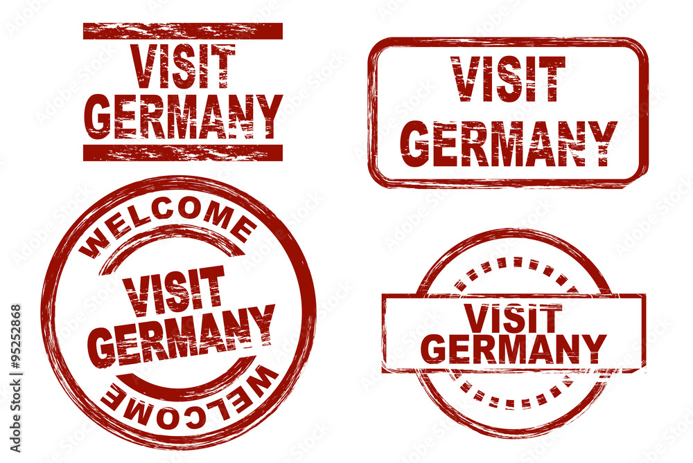 Set of stylized ink stamps showing the term visit germany. All on white background. Set of stylized ink stamps showing the term visit germany. All on white background.