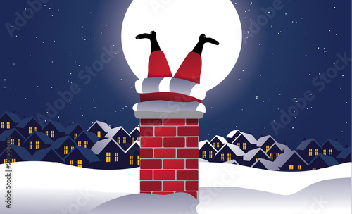 Santa Claus stuck in the chimney background. EPS 10 vector, grouped for easy editing. No open shapes or paths.