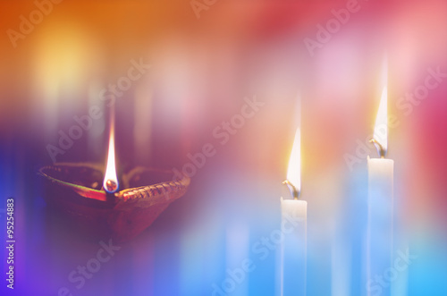 Earthen Lamps in dark night photo