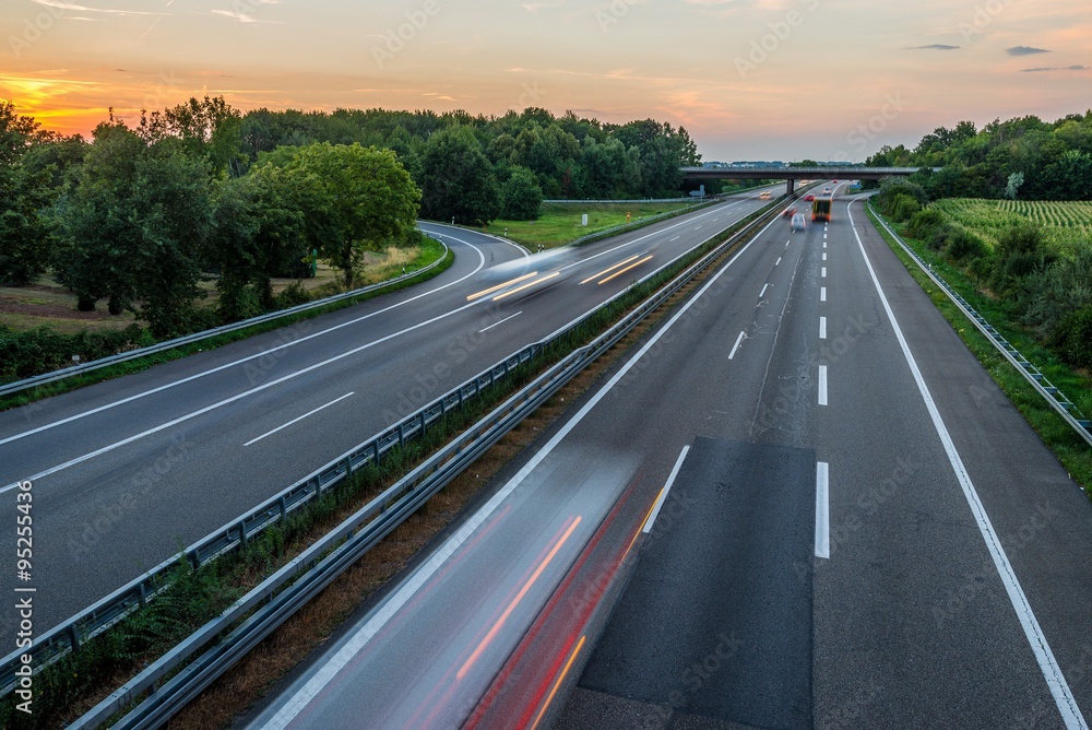 Sunset long-exposure over a german highway