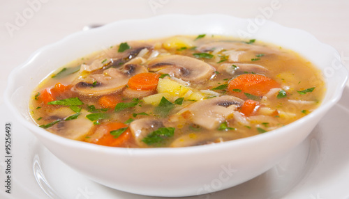 mushroom soup with rice and vegetables