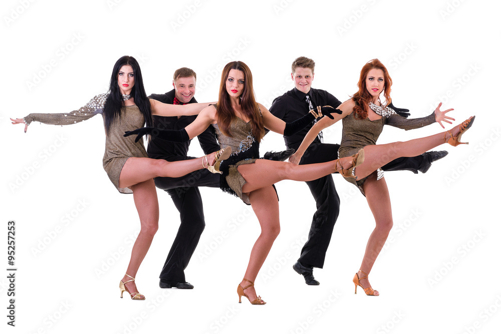 Fototapeta premium Disco dancer team dancing, isolated on white background