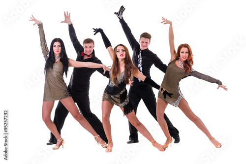 Fototapeta Naklejka Na Ścianę i Meble -  Disco dancer team dancing, isolated on white background