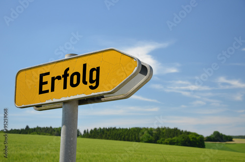 street sign which symbolizing the german word for success. Concept for success