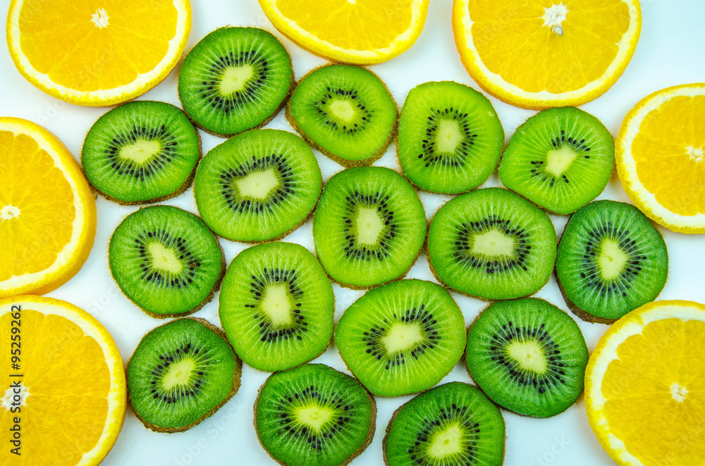 Orange, kiwi thinly sliced Orange, kiwi thinly sliced