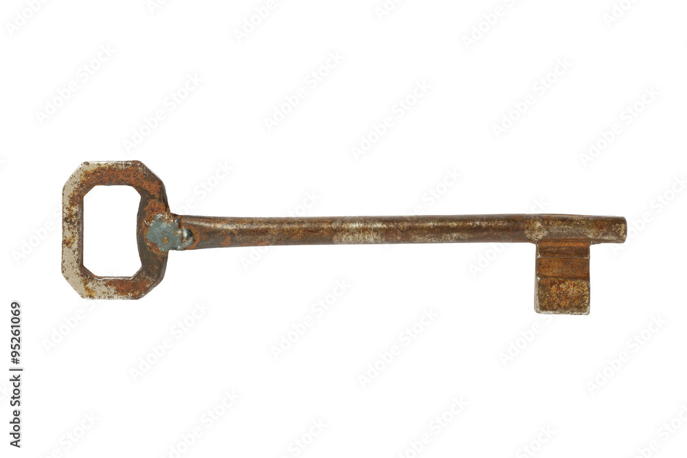 Old rusty key isolated on white background Old rusty key isolated on white background