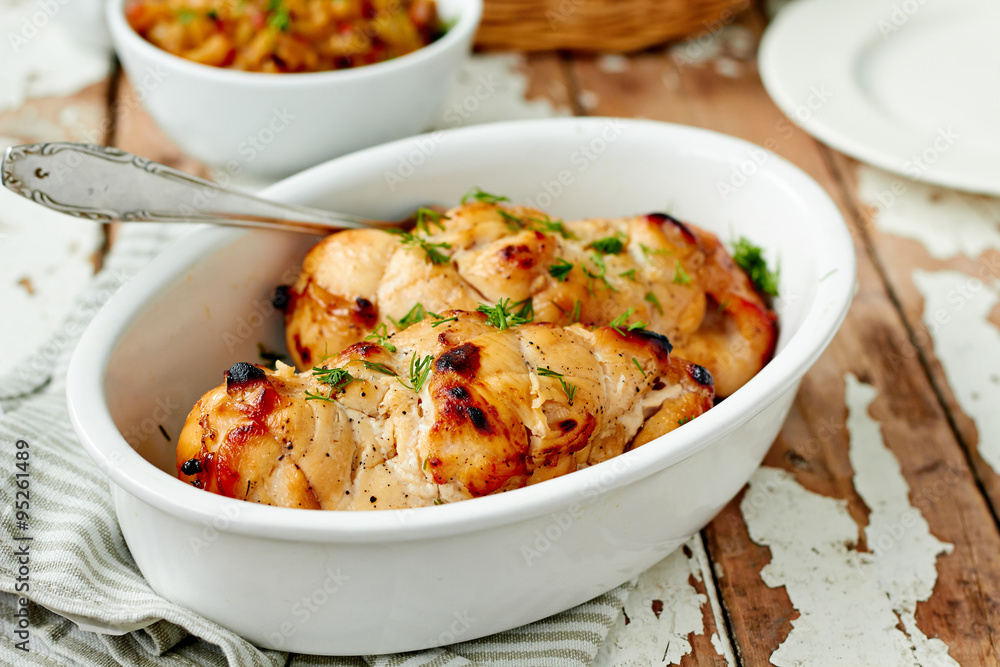 Grilled chicken breast fillet, horizontal. Healthy food Grilled chicken breast fillet, horizontal. Healthy food