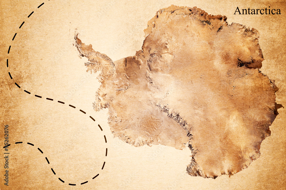 Antarctica map and Compass old paper Over White Background, Elements of