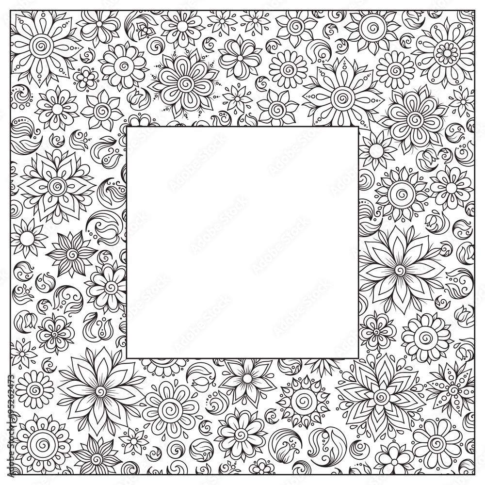Pattern for coloring book. Ethnic, floral, retro, doodle, vector