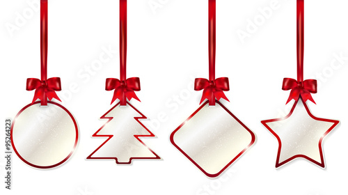 Set of shiny christmas price tags with red bows