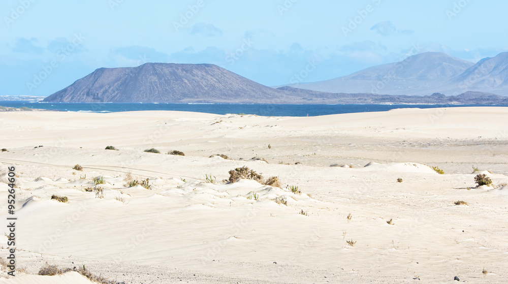 Dunes, Sand, Sea and Volcano in Fuerteventura
