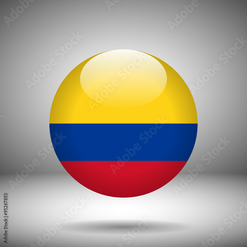 Round flag of Columbia on a gray background, vector illustration