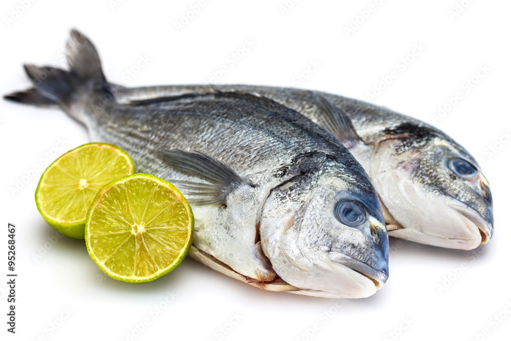 Bream fish with lime isolated on white background