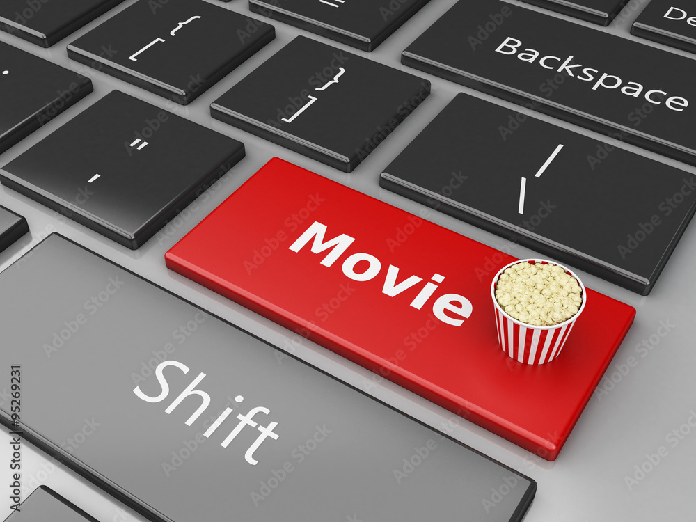 Naklejka premium 3d Popcorn on computer keyboard.