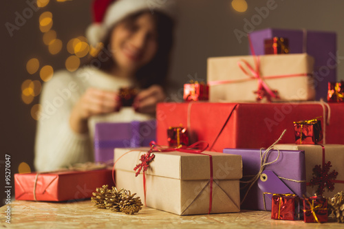 Girl opening Christmas presents