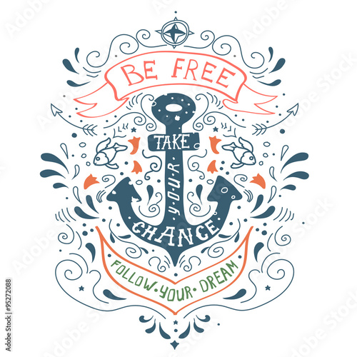 Hand drawn vintage label with an anchor and lettering