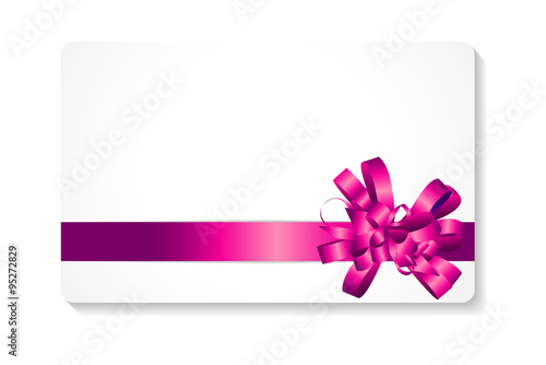 Gift Card with Pink Bow and Ribbon Vector Illustration