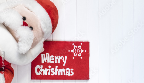 Cristmas background with Santa Claus. Red decoration. Merry Cristmas greeting card