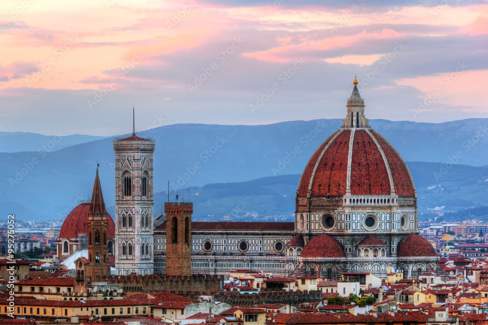 Florence, Italy sunset skyline. Cathedral of Saint Mary of the Flowers